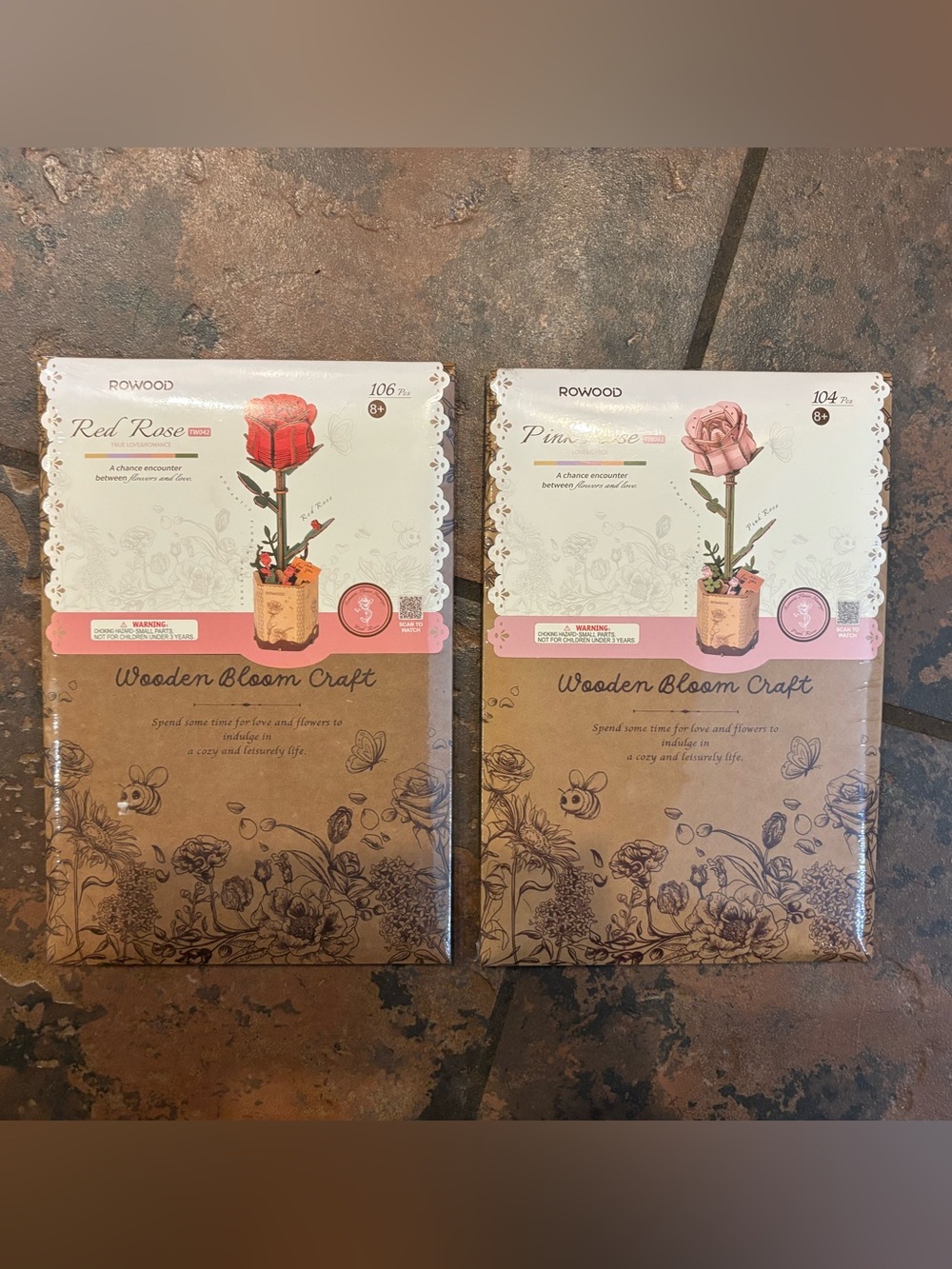 Rowood Wooden Bloom Craft Rose Kits - Red and Pink